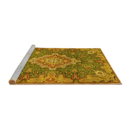 Sideview of Machine Washable Medallion Yellow Traditional Rug, wshtr4127yw