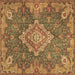 Square Machine Washable Medallion Brown Traditional Rug, wshtr4127brn