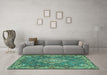 Machine Washable Medallion Turquoise Traditional Area Rugs in a Living Room,, wshtr4127turq