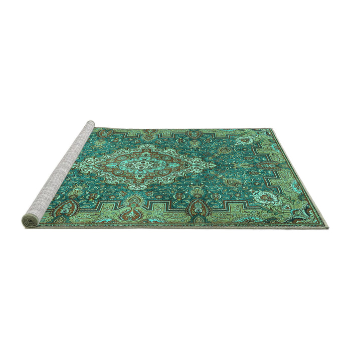 Sideview of Machine Washable Medallion Turquoise Traditional Area Rugs, wshtr4127turq