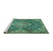 Sideview of Machine Washable Medallion Turquoise Traditional Area Rugs, wshtr4127turq