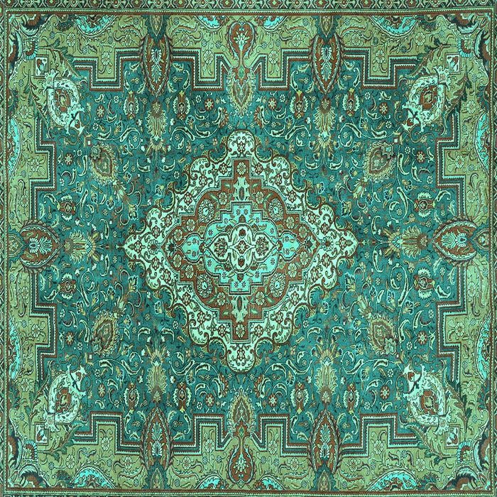 Square Medallion Turquoise Traditional Rug, tr4127turq