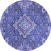 Round Machine Washable Medallion Blue Traditional Rug, wshtr4127blu