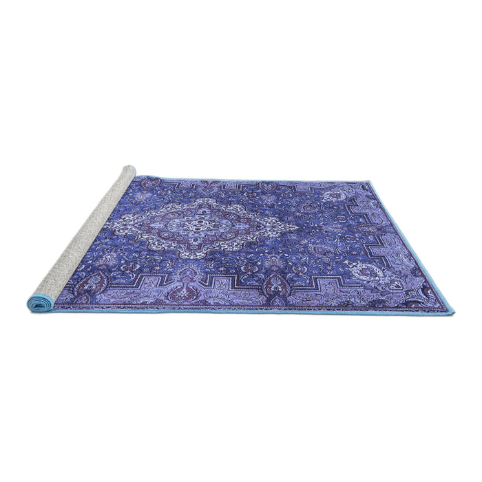 Sideview of Machine Washable Medallion Blue Traditional Rug, wshtr4127blu
