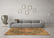 Machine Washable Medallion Brown Traditional Rug in a Living Room,, wshtr4127brn