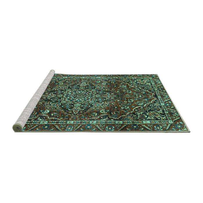 Sideview of Machine Washable Persian Turquoise Traditional Area Rugs, wshtr4128turq
