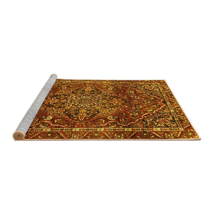 Sideview of Machine Washable Persian Yellow Traditional Rug, wshtr4128yw
