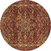 Round Machine Washable Persian Brown Traditional Rug, wshtr4128brn