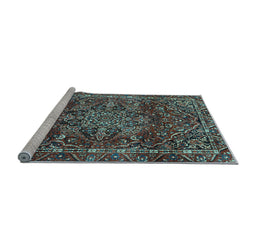 Sideview of Machine Washable Persian Light Blue Traditional Rug, wshtr4128lblu
