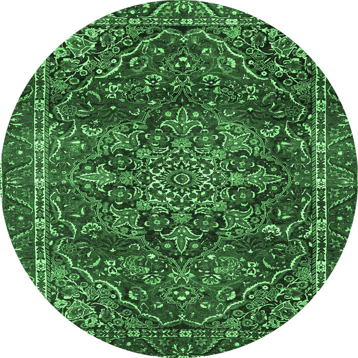 Round Persian Emerald Green Traditional Rug, tr4128emgrn