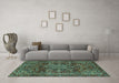 Machine Washable Persian Turquoise Traditional Area Rugs in a Living Room,, wshtr4128turq