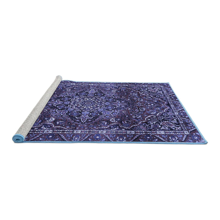 Sideview of Machine Washable Persian Blue Traditional Rug, wshtr4128blu