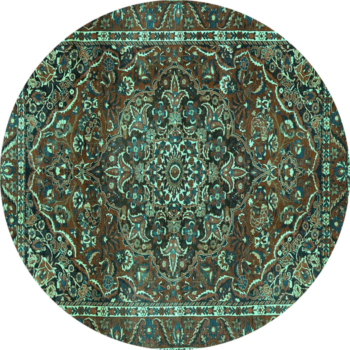 Round Machine Washable Persian Turquoise Traditional Area Rugs, wshtr4128turq