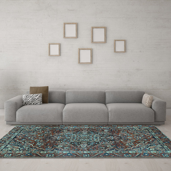 Machine Washable Persian Light Blue Traditional Rug in a Living Room, wshtr4128lblu