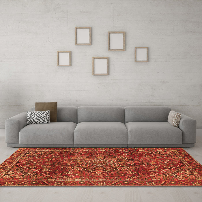 Machine Washable Persian Orange Traditional Area Rugs in a Living Room, wshtr4128org