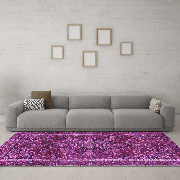 Machine Washable Persian Purple Traditional Area Rugs in a Living Room, wshtr4128pur