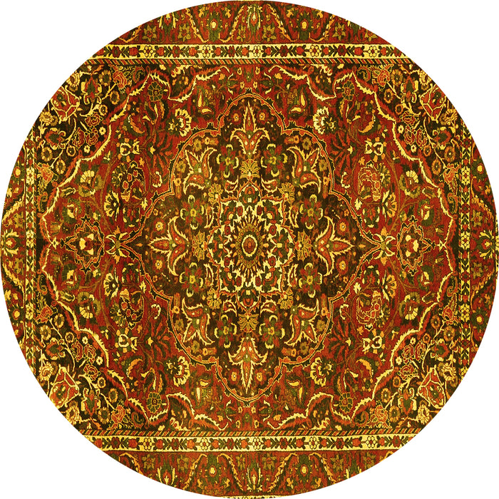 Round Persian Yellow Traditional Rug, tr4128yw
