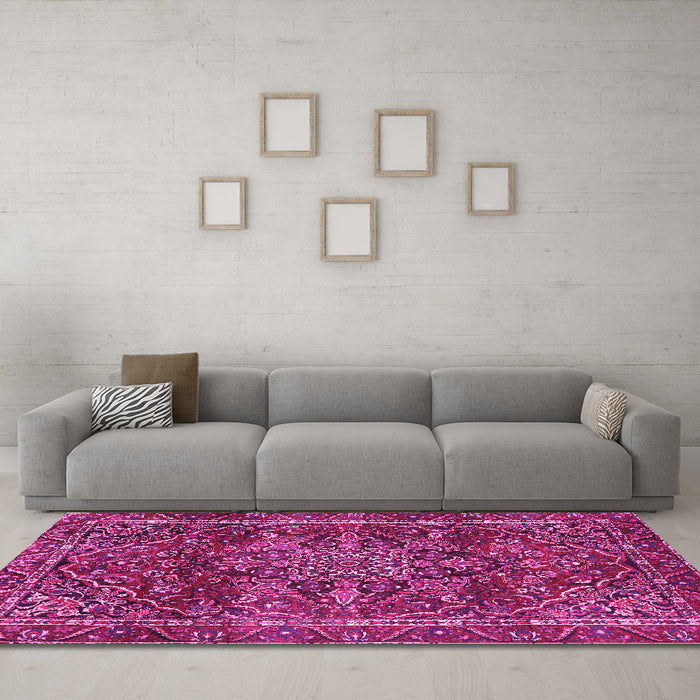 Machine Washable Persian Pink Traditional Rug in a Living Room, wshtr4128pnk
