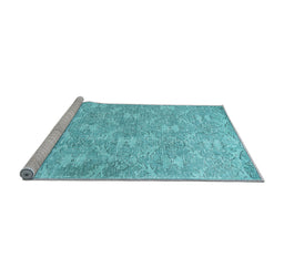 Sideview of Machine Washable Persian Light Blue Traditional Rug, wshtr4129lblu