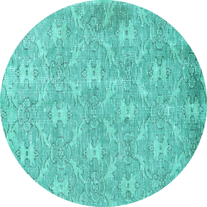 Round Machine Washable Persian Turquoise Traditional Area Rugs, wshtr4129turq