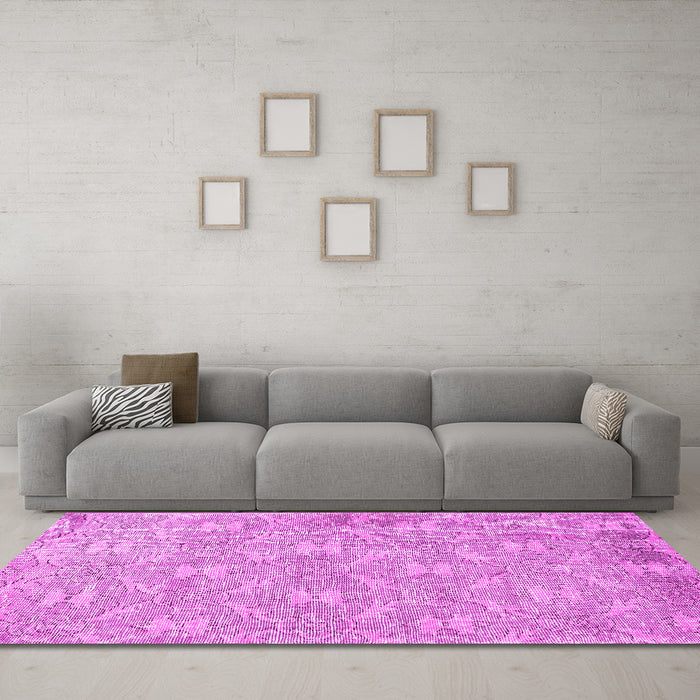 Machine Washable Persian Pink Traditional Rug in a Living Room, wshtr4129pnk