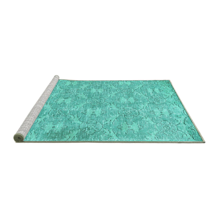 Sideview of Machine Washable Persian Turquoise Traditional Area Rugs, wshtr4129turq
