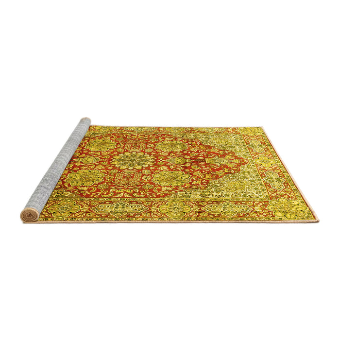 Sideview of Machine Washable Persian Yellow Traditional Rug, wshtr412yw