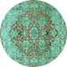 Round Machine Washable Persian Turquoise Traditional Area Rugs, wshtr412turq