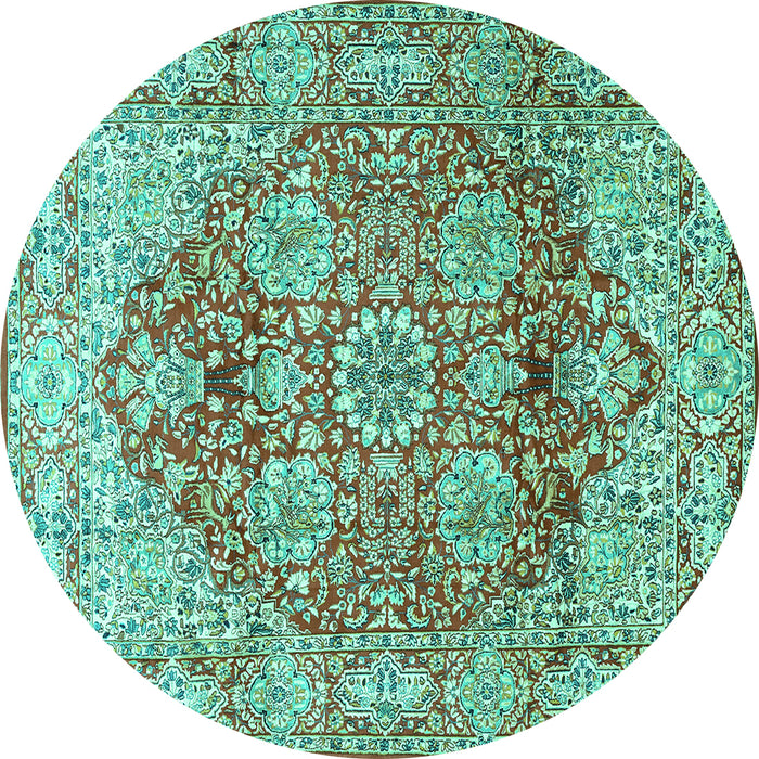 Round Persian Turquoise Traditional Rug, tr412turq