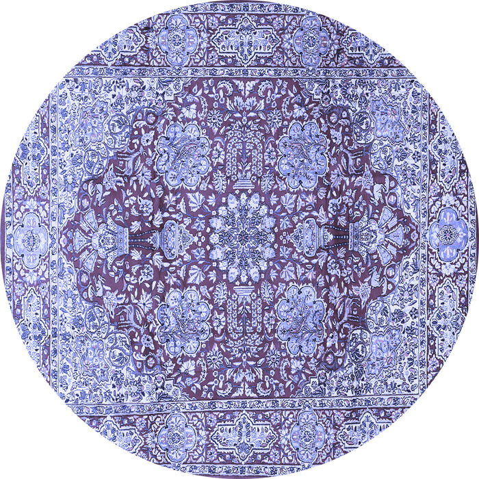 Round Machine Washable Persian Blue Traditional Rug, wshtr412blu