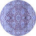 Round Machine Washable Persian Blue Traditional Rug, wshtr412blu