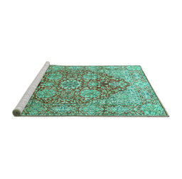 Sideview of Machine Washable Persian Turquoise Traditional Area Rugs, wshtr412turq
