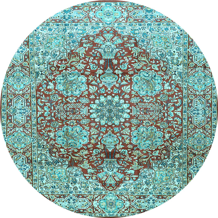 Round Machine Washable Persian Light Blue Traditional Rug, wshtr412lblu