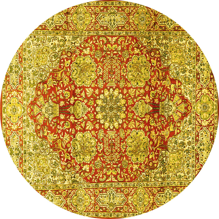 Round Machine Washable Persian Yellow Traditional Rug, wshtr412yw