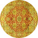 Round Machine Washable Persian Yellow Traditional Rug, wshtr412yw