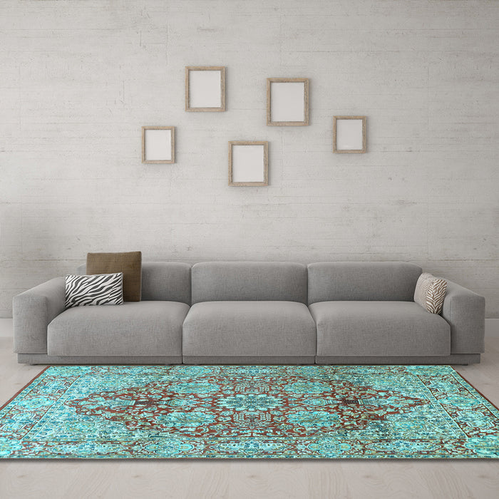 Machine Washable Persian Light Blue Traditional Rug in a Living Room, wshtr412lblu