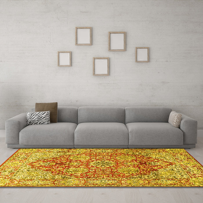 Machine Washable Persian Yellow Traditional Rug in a Living Room, wshtr412yw