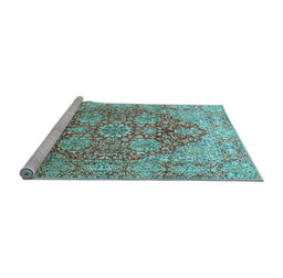 Sideview of Machine Washable Persian Light Blue Traditional Rug, wshtr412lblu