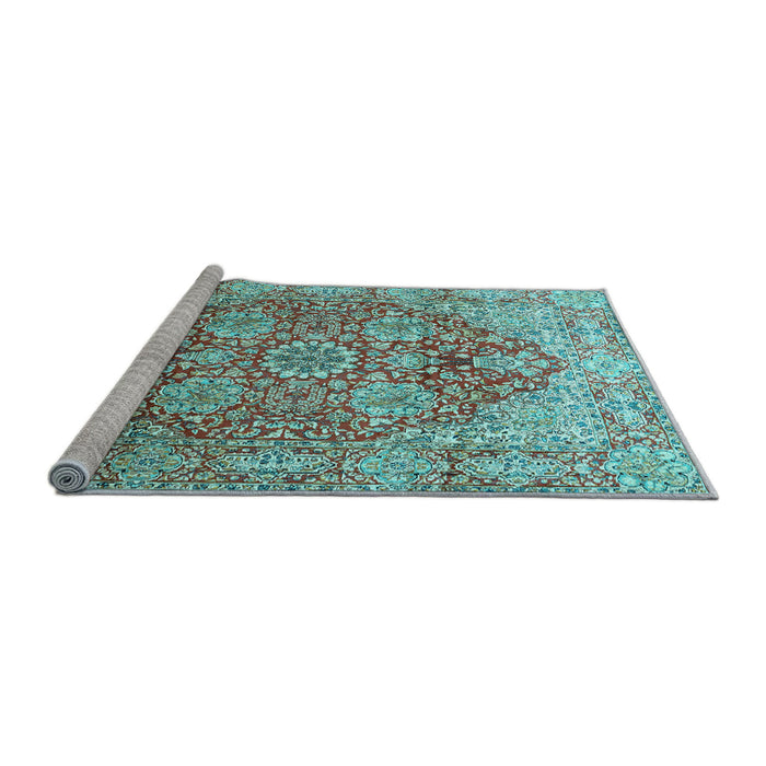 Sideview of Machine Washable Persian Light Blue Traditional Rug, wshtr412lblu