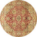 Round Machine Washable Persian Brown Traditional Rug, wshtr412brn