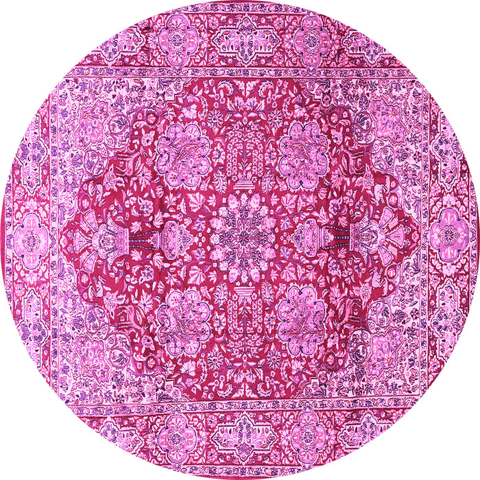 Round Machine Washable Persian Pink Traditional Rug, wshtr412pnk
