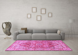 Machine Washable Persian Pink Traditional Rug in a Living Room, wshtr412pnk