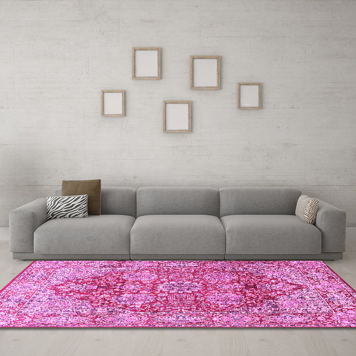 Machine Washable Persian Pink Traditional Rug in a Living Room, wshtr412pnk