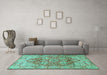 Machine Washable Persian Turquoise Traditional Area Rugs in a Living Room,, wshtr412turq