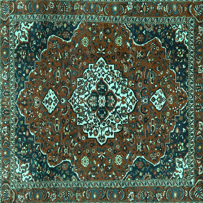 Square Machine Washable Medallion Turquoise Traditional Area Rugs, wshtr4130turq