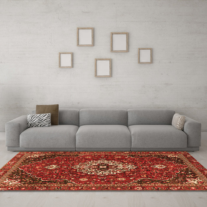 Machine Washable Medallion Orange Traditional Area Rugs in a Living Room, wshtr4130org
