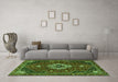 Machine Washable Medallion Green Traditional Area Rugs in a Living Room,, wshtr4130grn