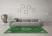 Machine Washable Medallion Emerald Green Traditional Area Rugs in a Living Room,, wshtr4130emgrn