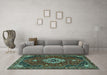 Machine Washable Medallion Turquoise Traditional Area Rugs in a Living Room,, wshtr4130turq