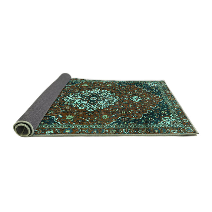 Sideview of Medallion Turquoise Traditional Rug, tr4130turq